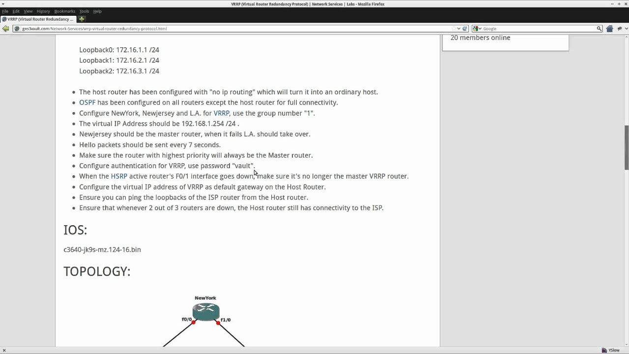 VRRP (Virtual Router Redundancy Protocol) lab on Cisco IOS