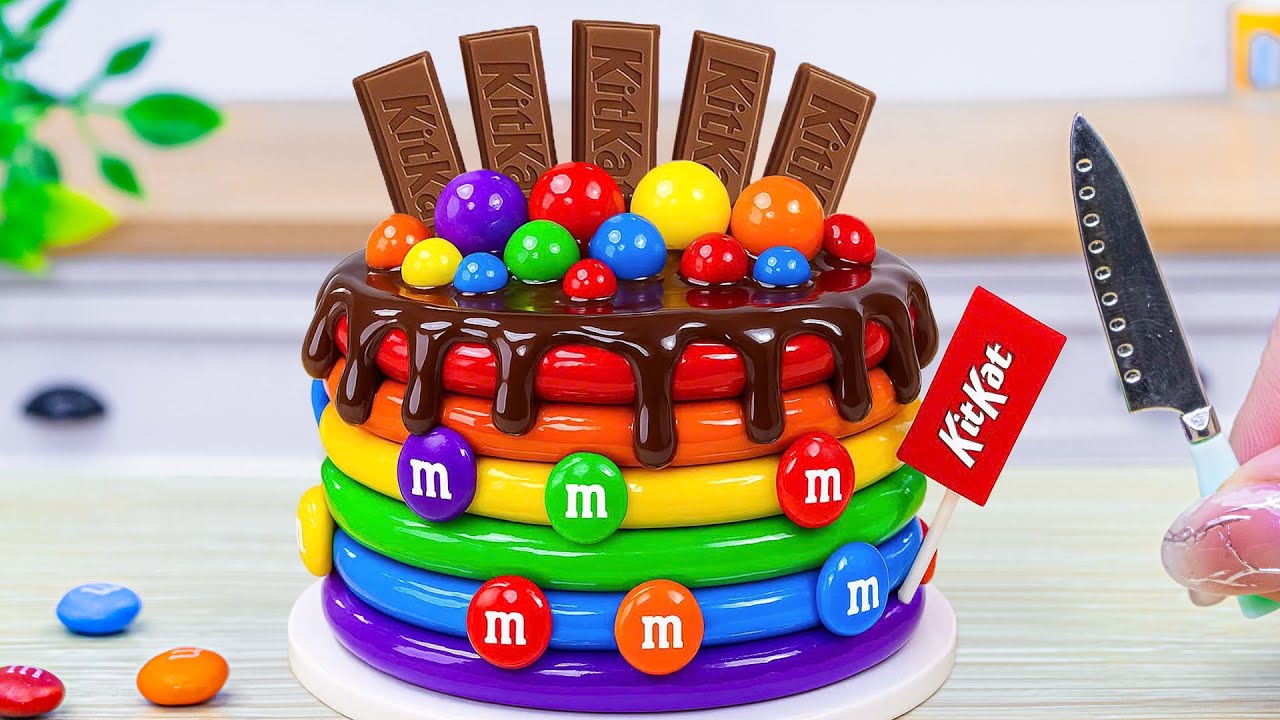 Amazing Rainbow Mini KitKat Cake 🍫 Colorful M&M Chocolate Cake Decorating | Wonder Cake