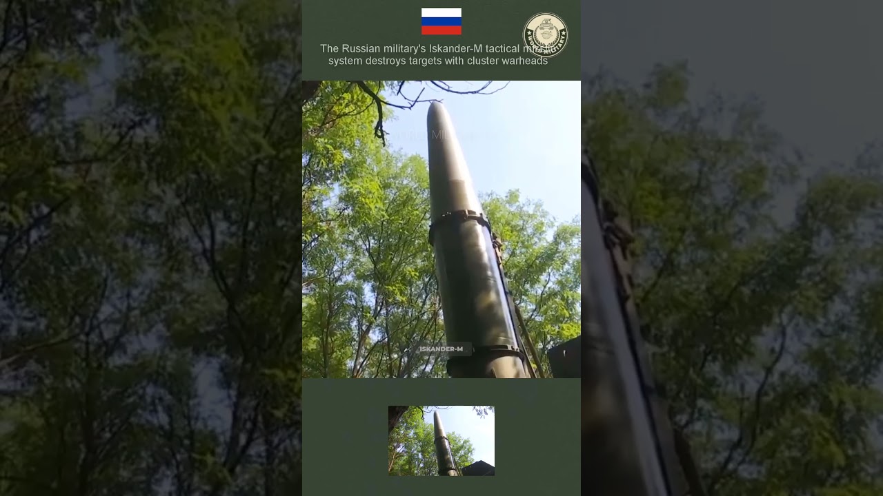 The Russian army's Iskander-M tactical missile system destroys targets with cluster warheads
