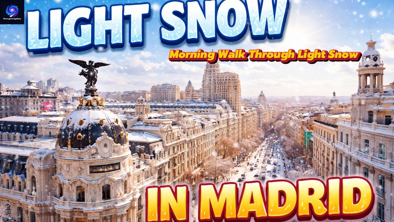 Madrid  🇪🇸 Light Snow Morning Walk | January 2026 | 4K Silent Walking Tour | ThroughoutGalaxy