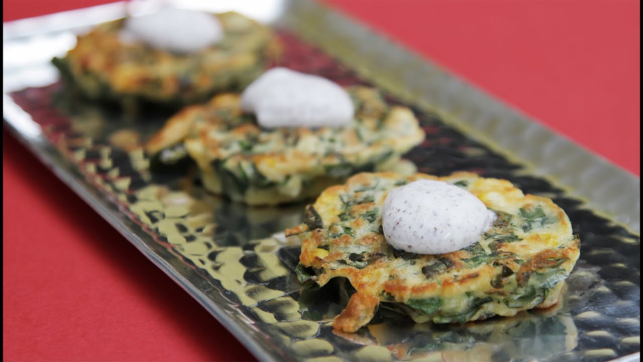Collard greens & sweet corn buttermilk cakes - Served with sumac-sour cream!