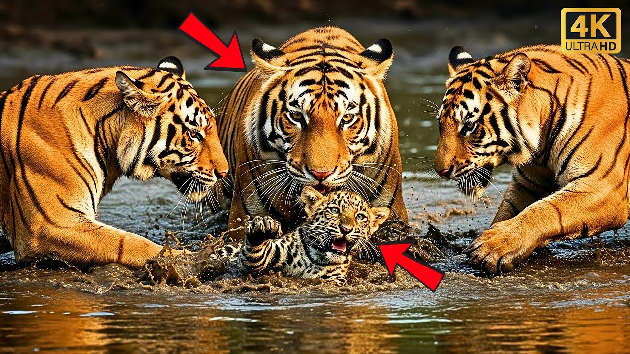 Cachorro de leopardo se AHOGABA en pantano - Lo que HICIERON los TIGRES DEJÓ en SHOCK