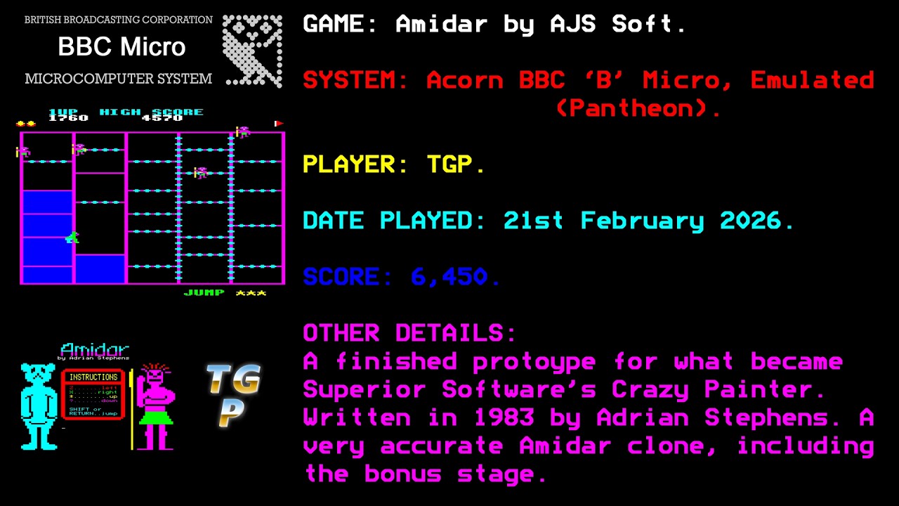 Amidar - AJS Soft - BBC Micro - Emulated (Pantheon) - 6,450 points.