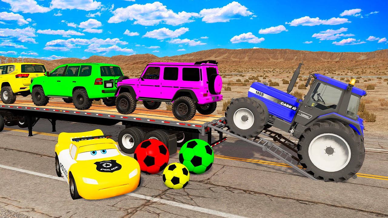Flatbed Truck Mcqueen | Transportation with Truck - Pothole vs Car #53 - BeamNG.Drive