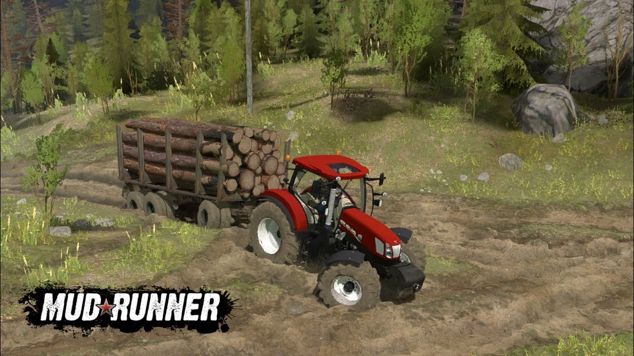 Tractor With Wood Trailer Drive in Mud! Mudrunner Gameplay