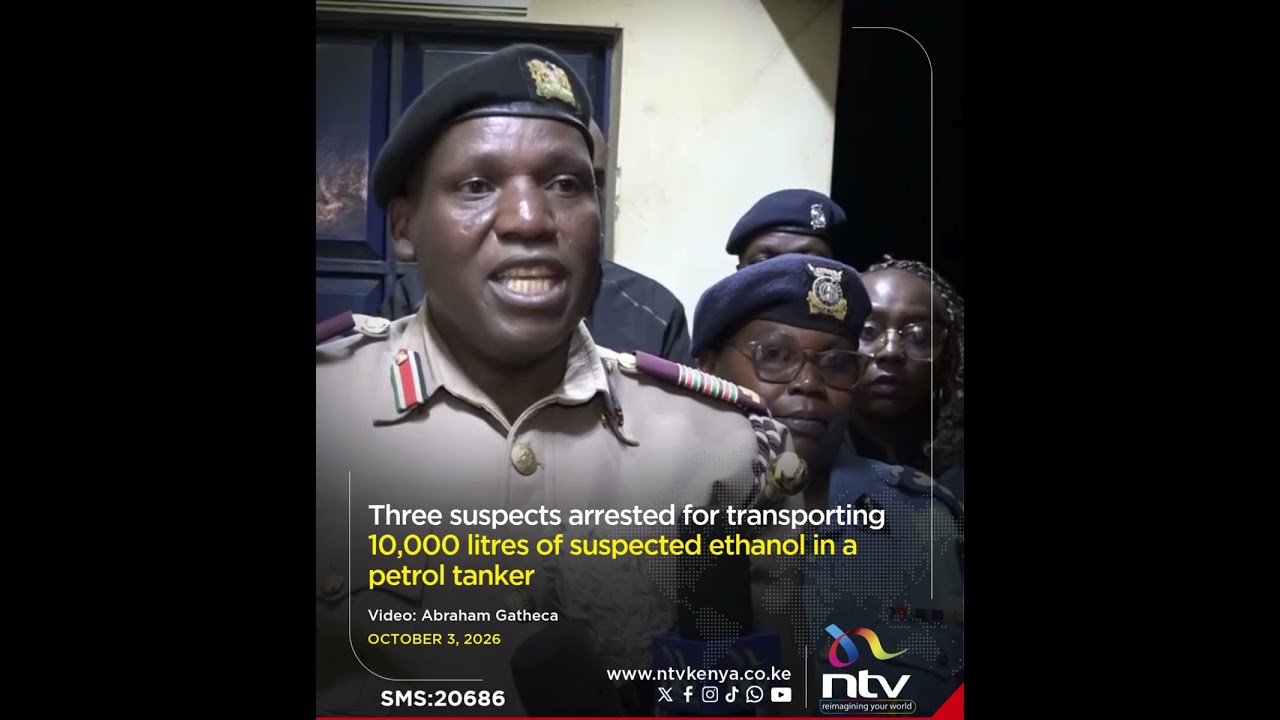 Three suspects arrested for transporting 10,000 litres of suspected ethanol in a petrol tanker