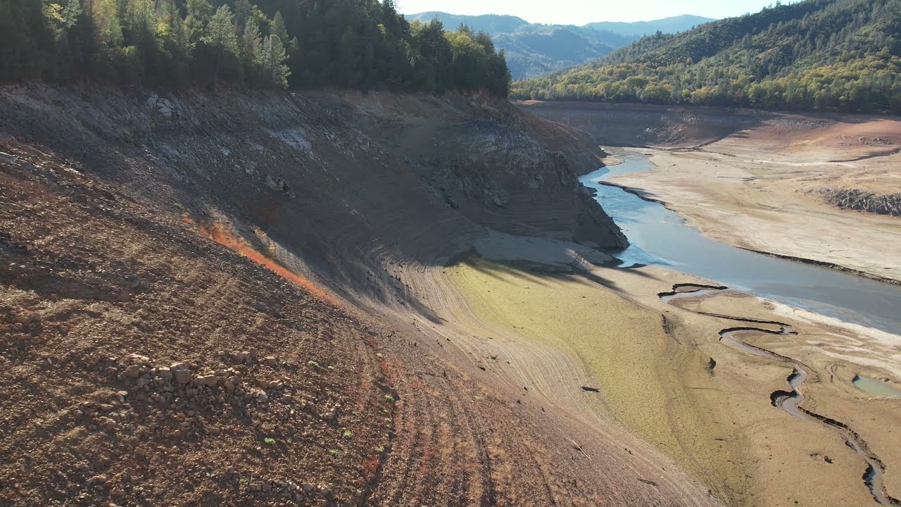 Shasta Lake #6 train tunnel  Exposed Highway 99 Pollock Bridge #djiair2s #drought