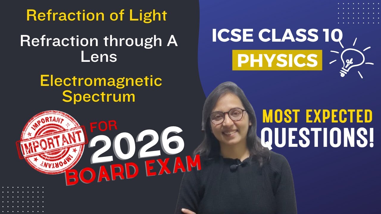 Наиболее ожидаемые вопросы по физике для 10 класса ICSE | Преломление света, линза и спектр | Час...