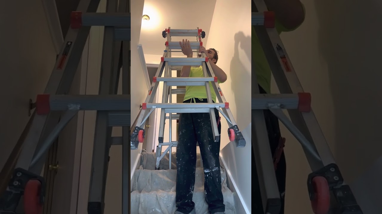 Using a Little Giant on Staircase (For Painting)