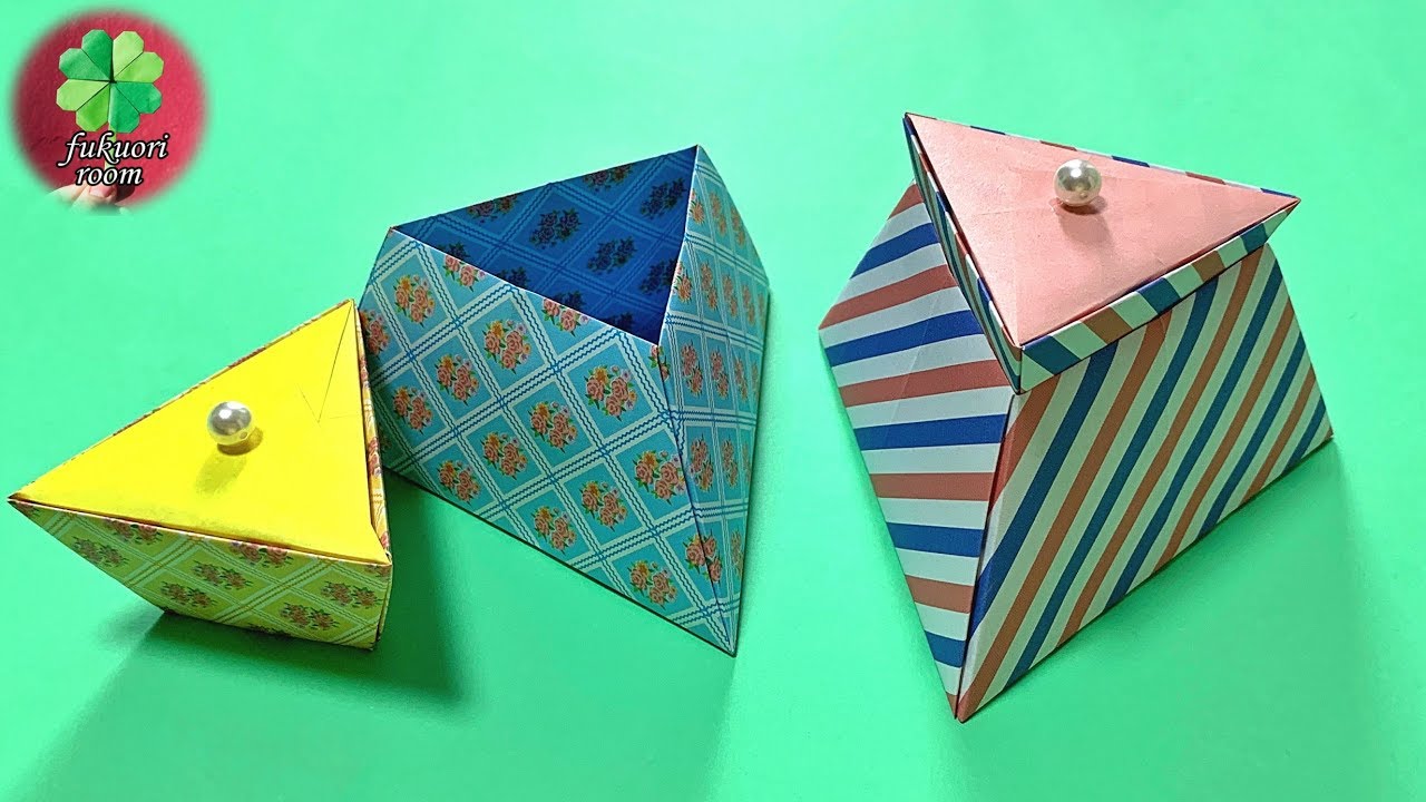 【折り紙】三角形の箱の折り方　ふた付き　簡単で可愛い！ Origami Triangle Box with lid / fukuoriroom