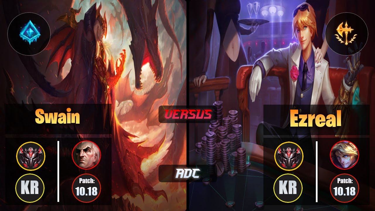 GrandMaster SWAIN [Glacial Augment] (ADC) VS  EZREAL - Grandmaster KR Patch 10.18