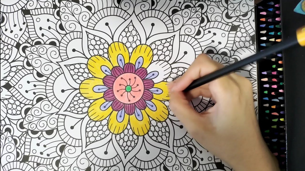 ASMR | 1 HOUR | Coloring a mandala | Sounds of colored pencils | No talking