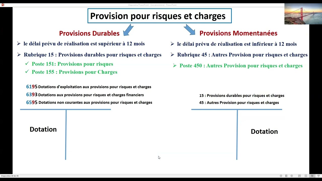Provisions pour risques et charges cours et exercices