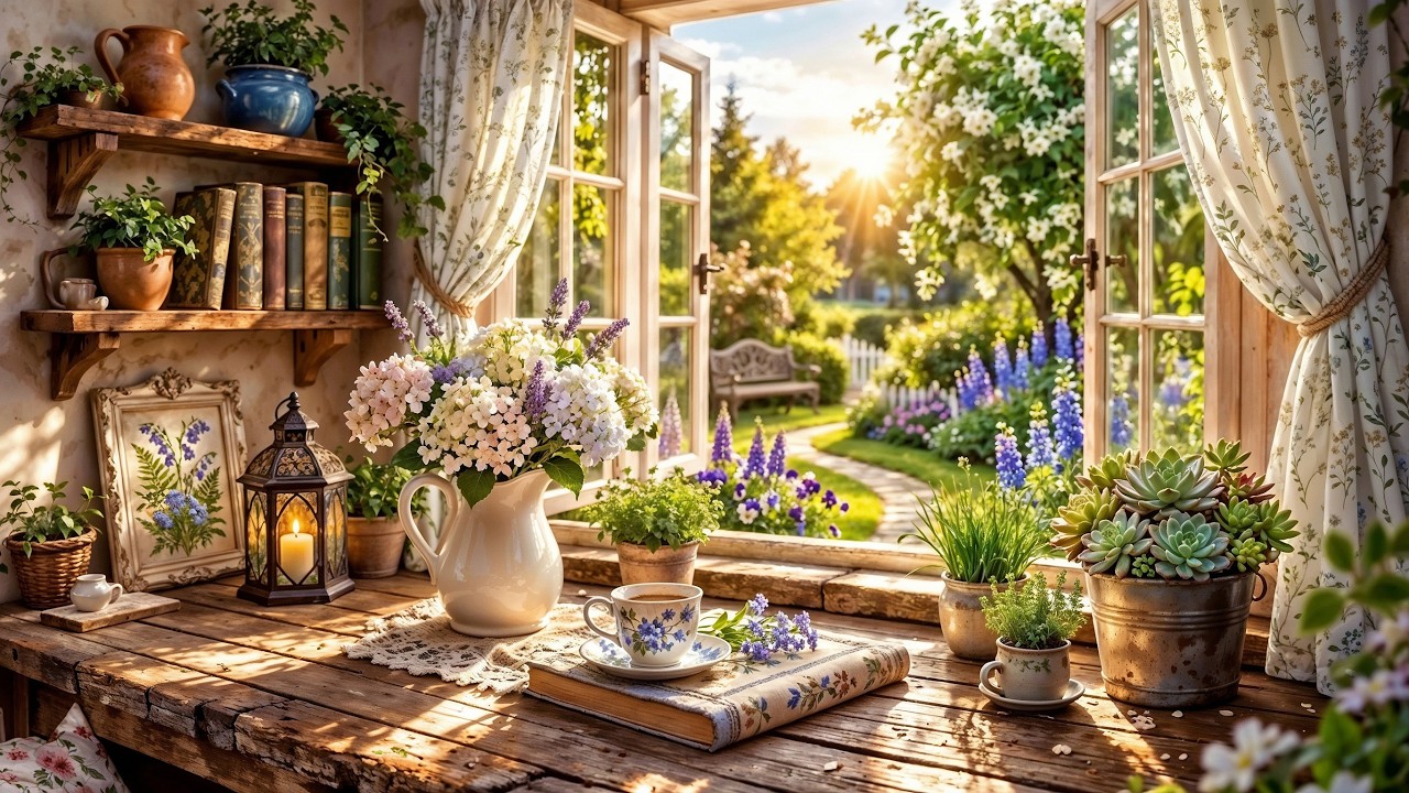 Sunlit Haven Cottage Window Blooming Whisper 🌸📖🕯️ Medieval Celtic Music & Breezes for Nostalgia | 2K