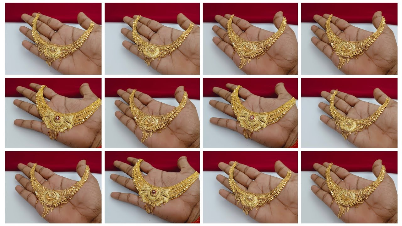 New fancy short necklace design with weight and price || unique necklace collection in gold 
