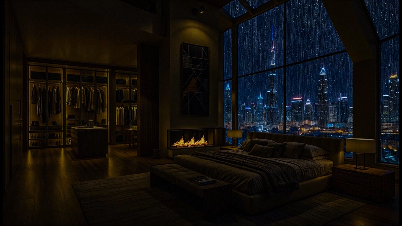 Rainy City Night: Enjoy of Ultimate Relaxation with Tranquil Rain Sounds & Cozy Fireplace Sounds🌙🌧️