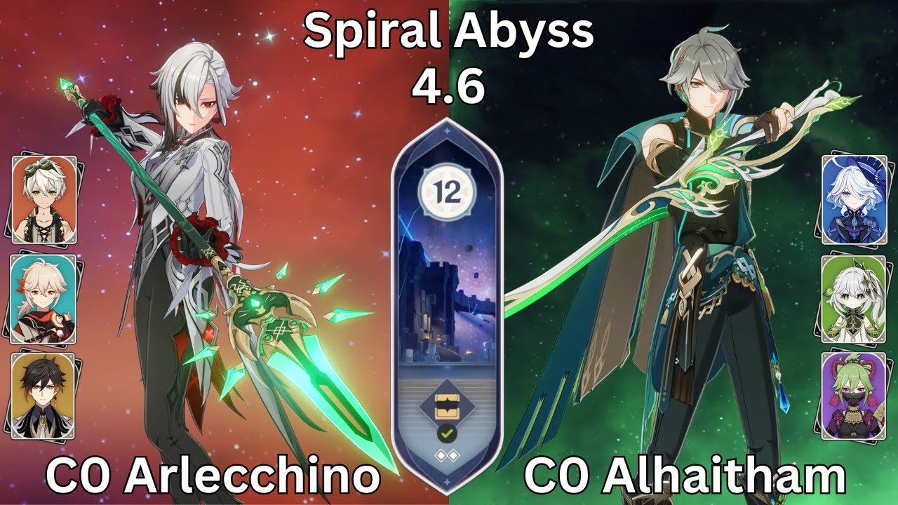 Spiral Abyss 4.6 Floor 12 Full Star Clear C0 Arlecchino/C0 Alhaitham Genshin Impact