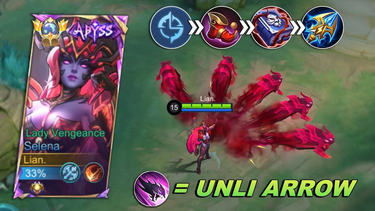 WHEN GLOBAL NEW BUFF SELENA ABUSE THIS BROKEN NO COOLDOWN BUILD AND EMBLEM IN RANK!! (unli arrow?)