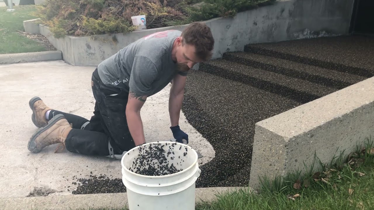TF River Rock decorative concrete coating installation.