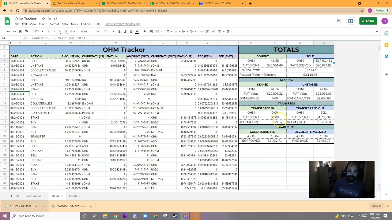OHM Transaction Tracker Calculator