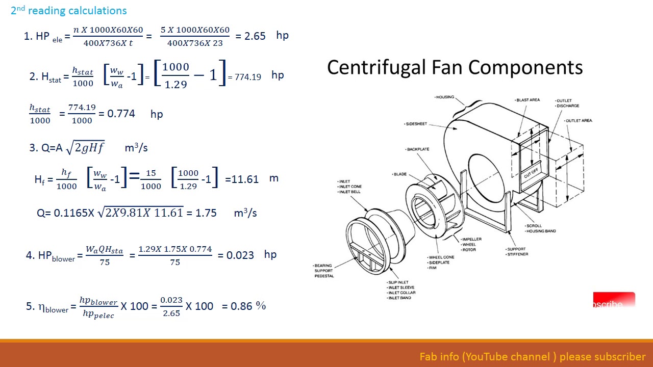 # air blower (Mechanical Engineering ) reading with calculations