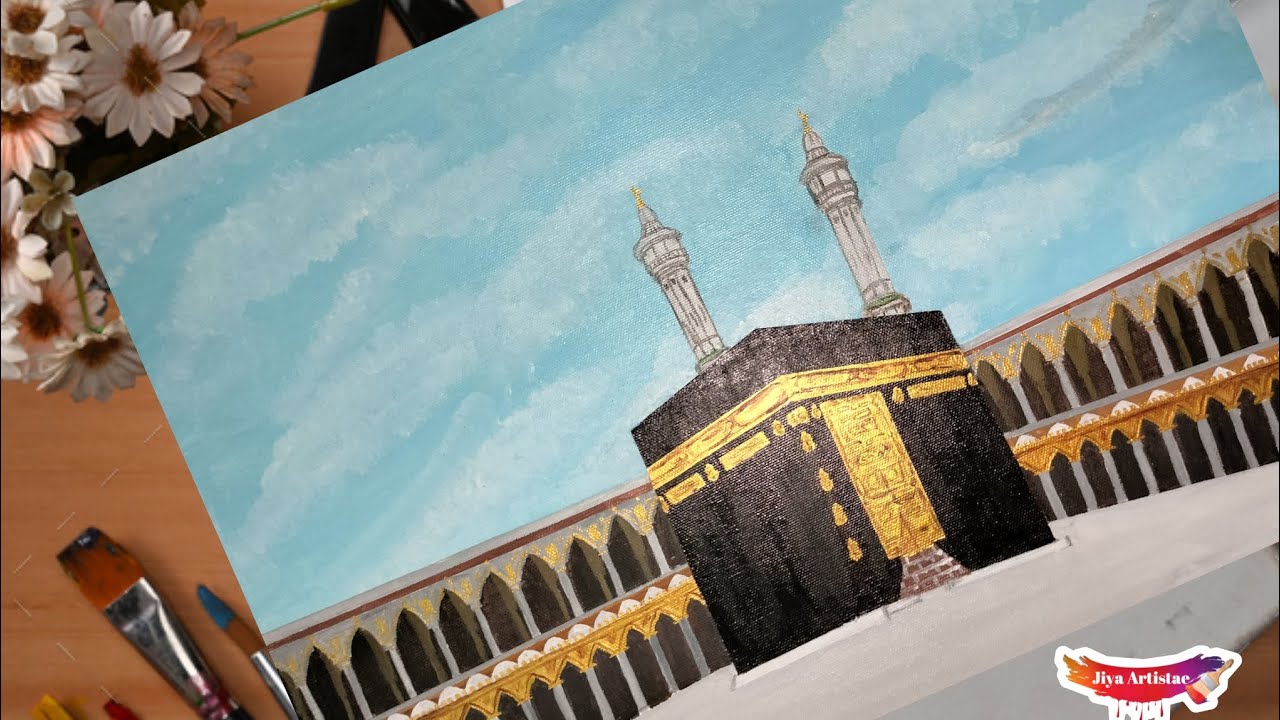 Khana kaaba painting| how to paint kaaba painting with acrylic paint #mecca #haramsharifpainting