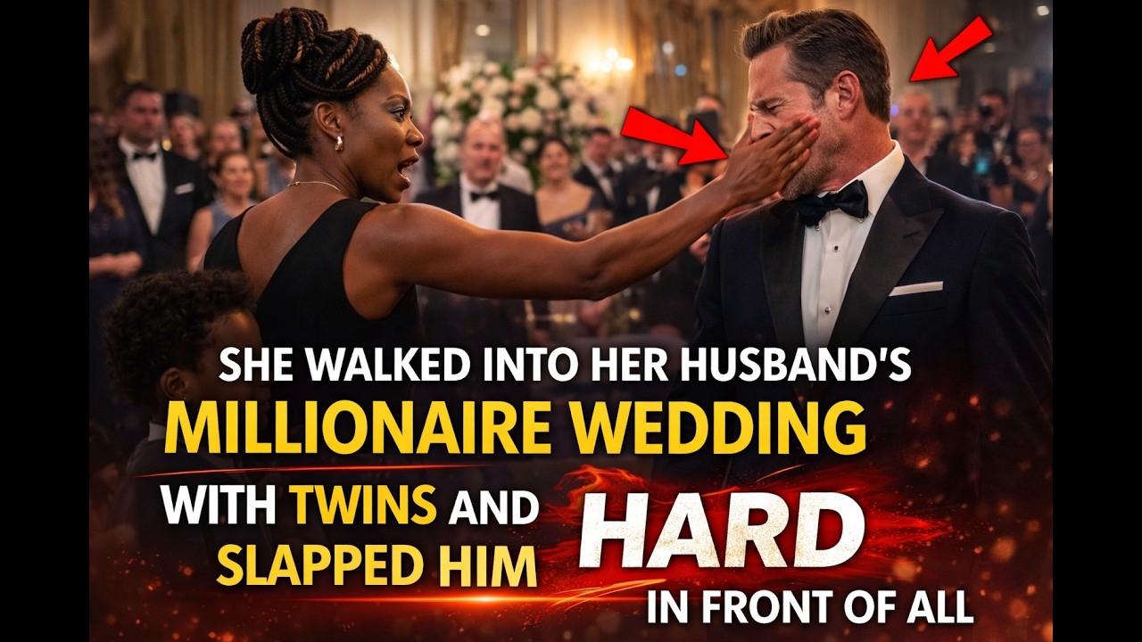 SHE WALKED INTO HER HUSBAND'S MILLIONAIRE WEDDING WITH TWINS AND SLAPPED HIM HARD IN FRONT OF ALL
