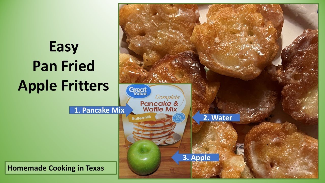 1 apple & 1 cup of pancake mix, for apple fritters recipe quick and easy.