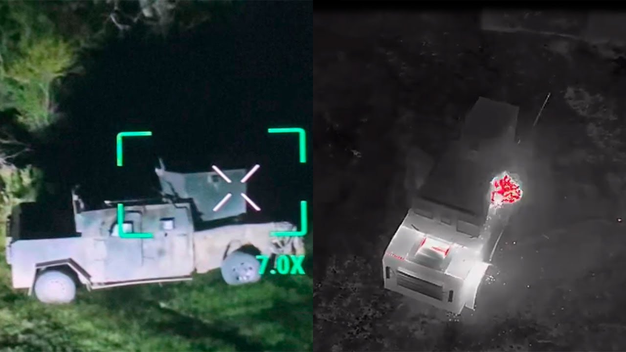 Con camara termica captan como destrozan con Cal 50 monstruo blindado en Tamaulipas