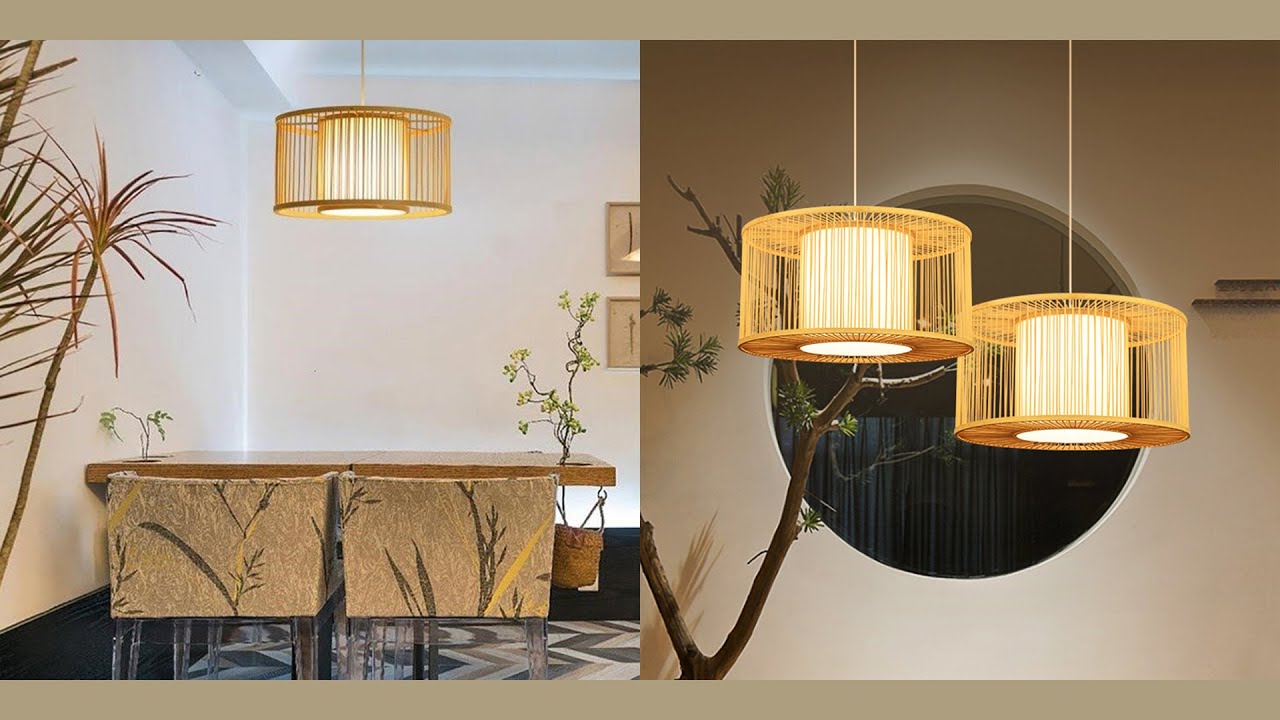 Bamboo Pendant Light, Aeyee Rattan Pendant Lamp Woven Hanging Light for Kitchen Island Nursery