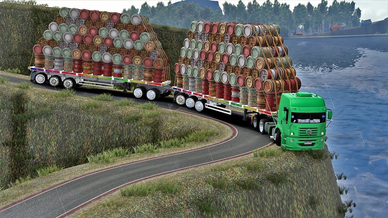 Gravity-Defying Freight: This Truck Haul a GIANT Barrel Stack Near the Water | ETS 2