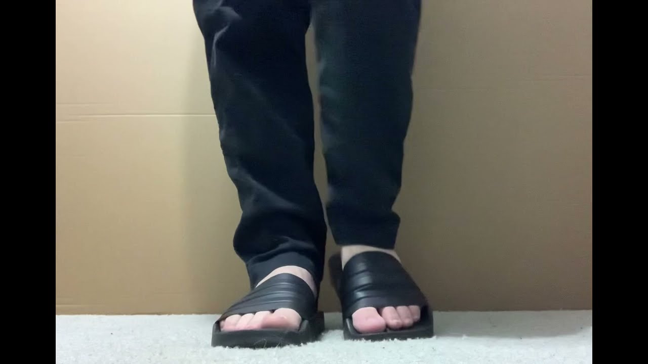 Socks & Barefoot Slides: Black Adidas CloudFoam Slides + White No Show Socks