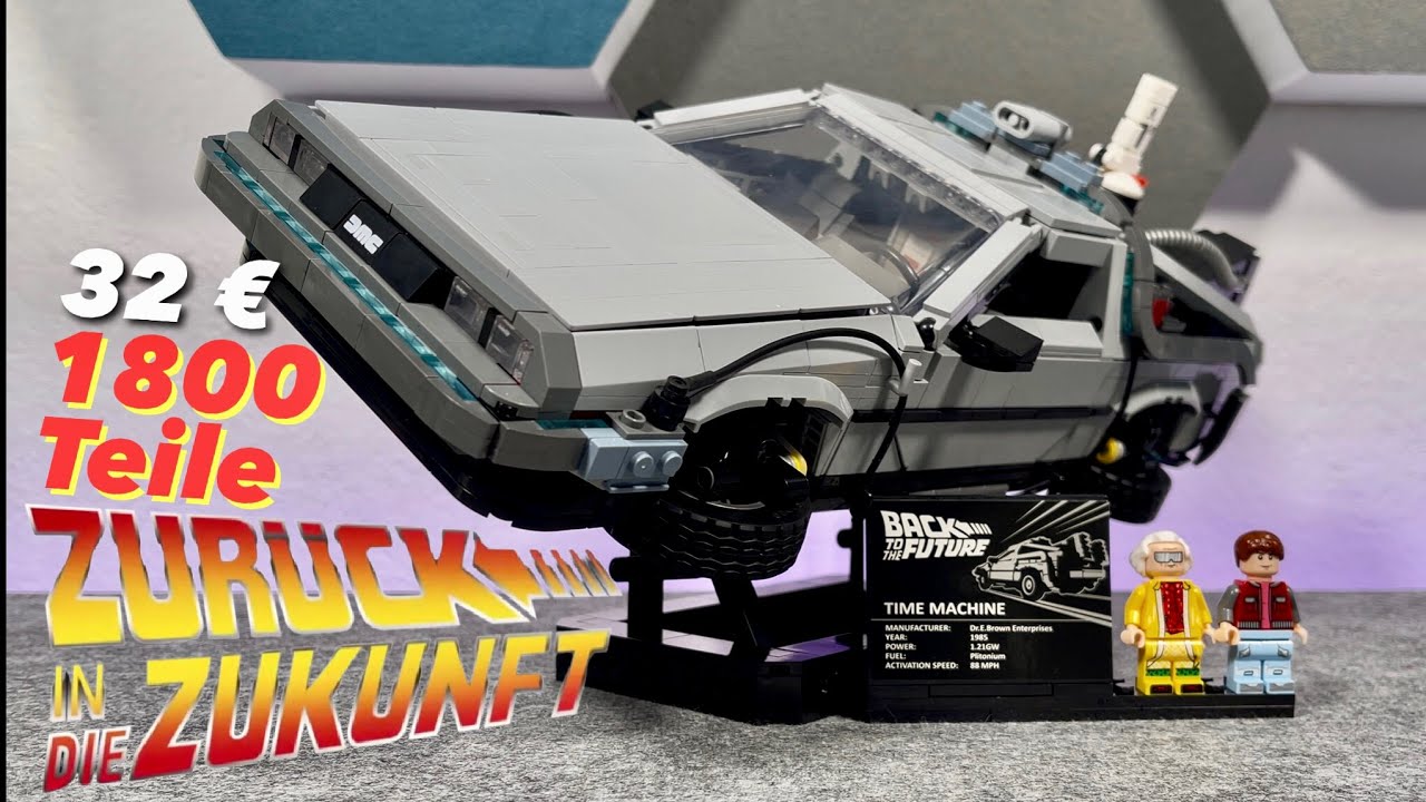 32 € Zeitmaschine : DeLorean BACK TO THE FUTURE Set mit über 1800 Teilen + Ständer - Bau & Review