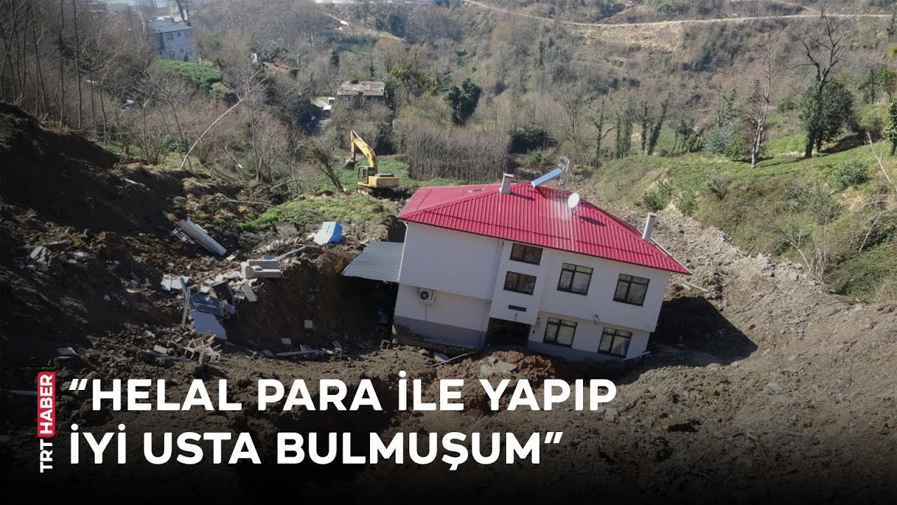 Heyelanda sürüklenen ev ayakta kaldı