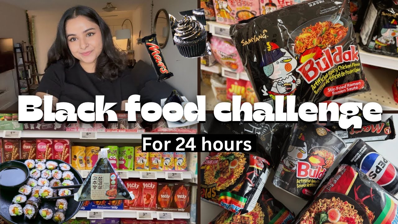 Vlog: I ATE ONLY BLACK FOOD FOR 24 Hours😎 Coffee | Koreanramen & everything in black 