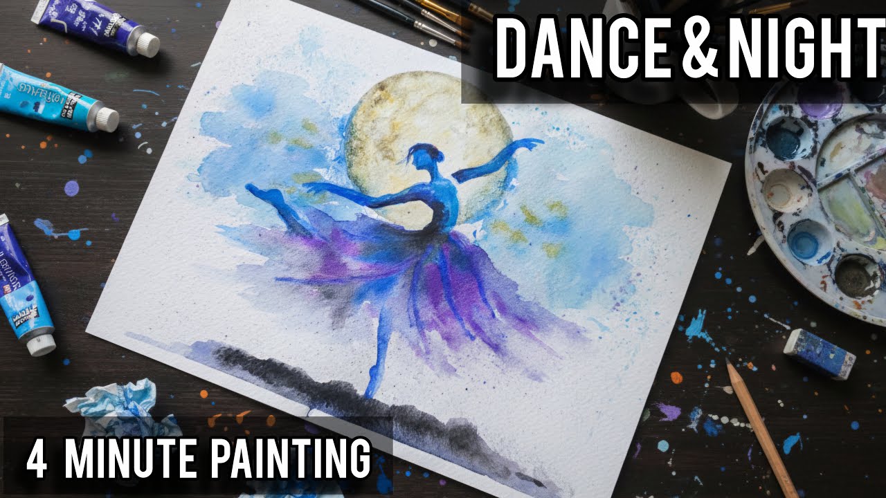 Moonlight Ballerina Watercolor Painting