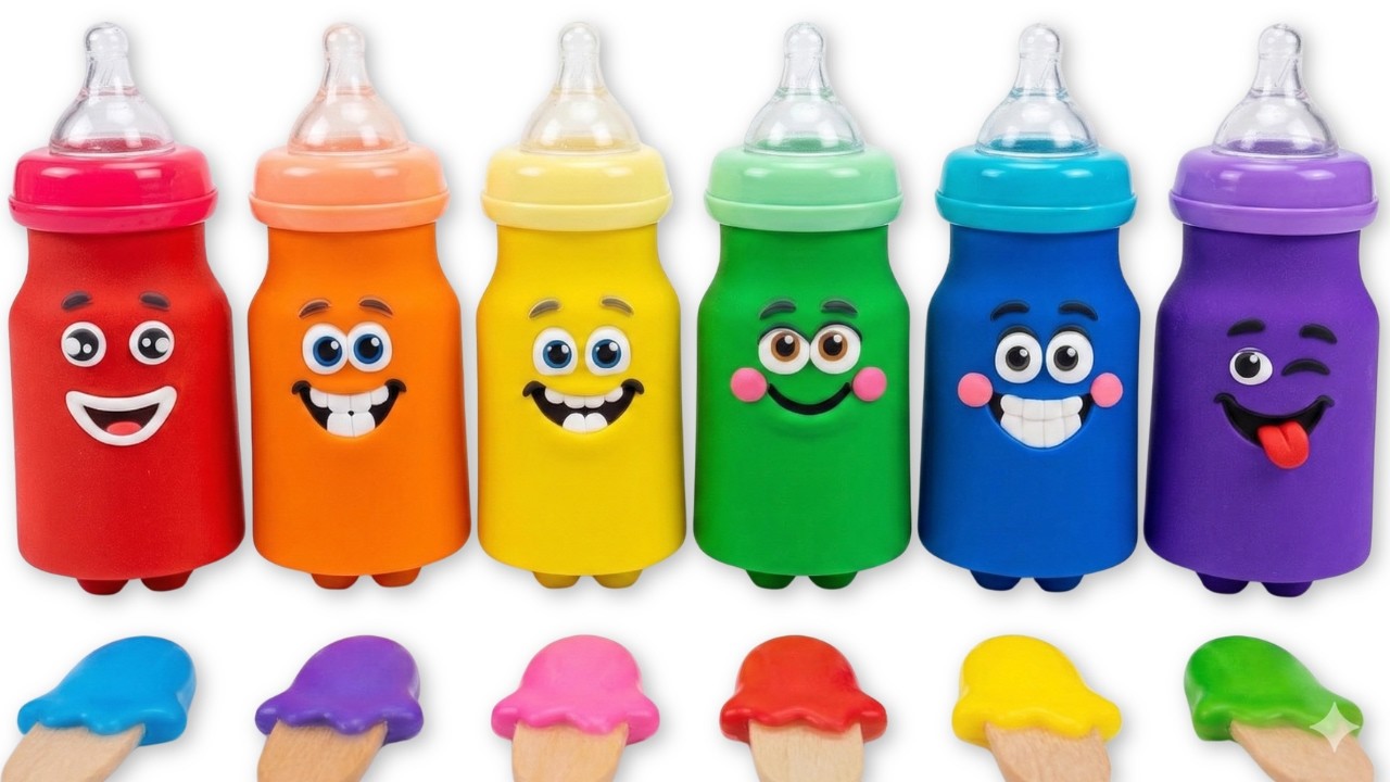 DIY ASMR How to Make Rainbow Cute Clown Bottle Milk with Kinetic Sand🌈Satisfying Video