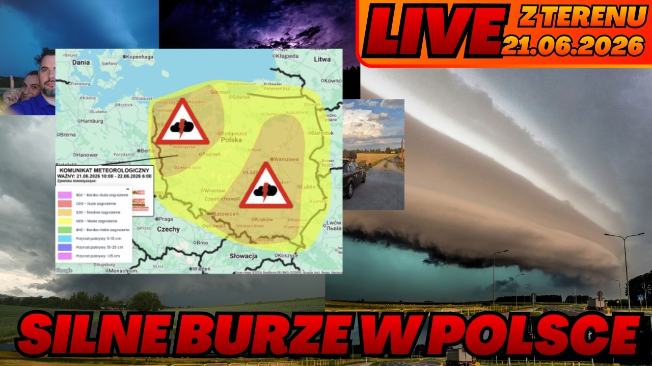 Silne burze w Polsce. Zagrożenie ulewami, gradem silnym wiatrem. Relacja z terenu. Obserwacje 21.6