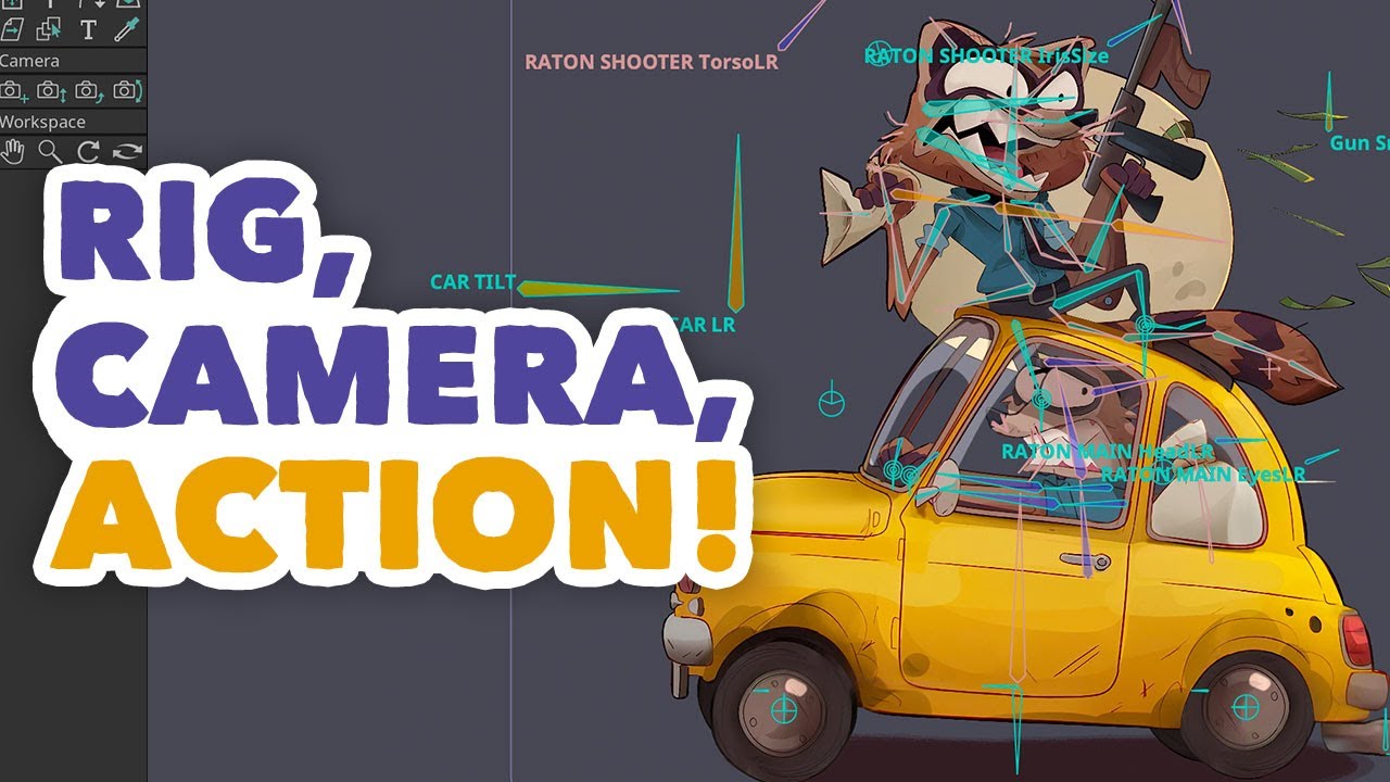 Rig, camera, action! This scene was rigged and animated by Pierre Gombaud using Moho 🦝💰