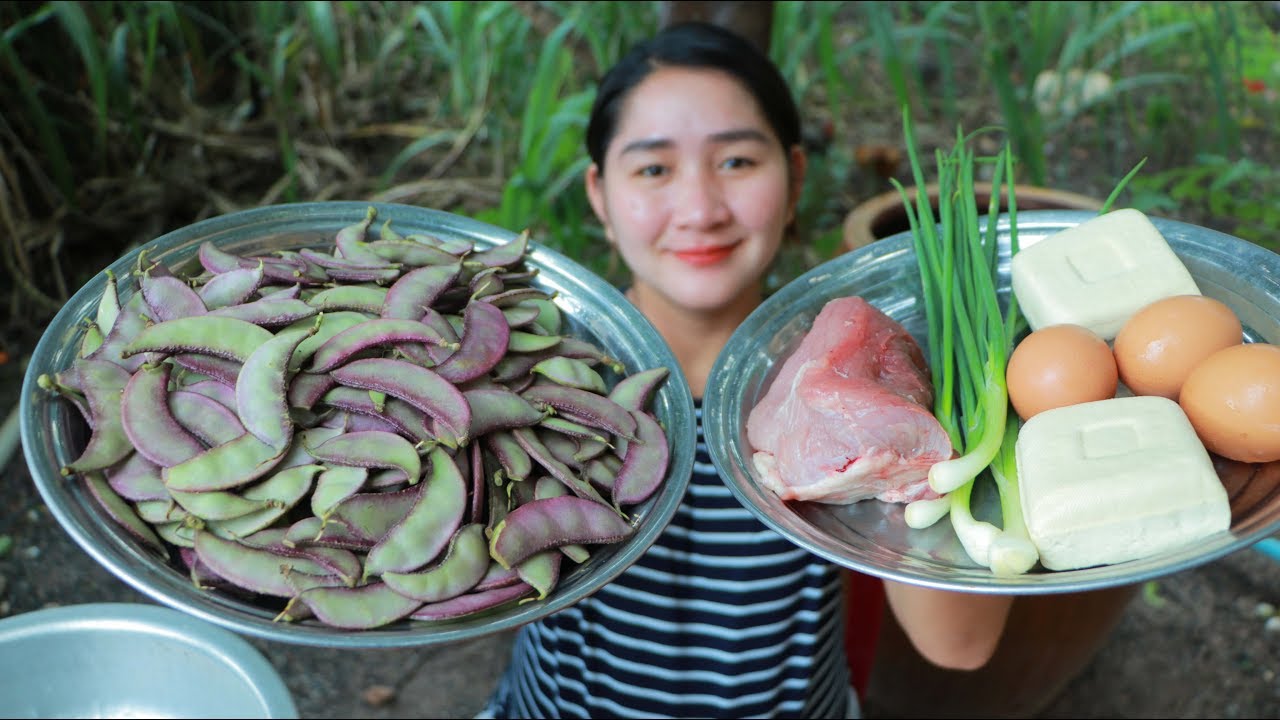 Tasty Purple Hyacinth Bean Cooking Tofu Soaked Egg - Cooking With Sros