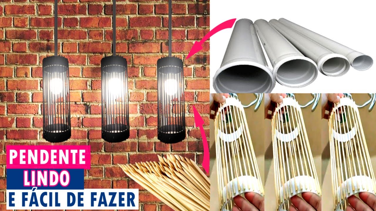 DIY-LUMINÁRIA PENDENTE COM  PALITO DE CHURRASCO E CANO DE PVC!