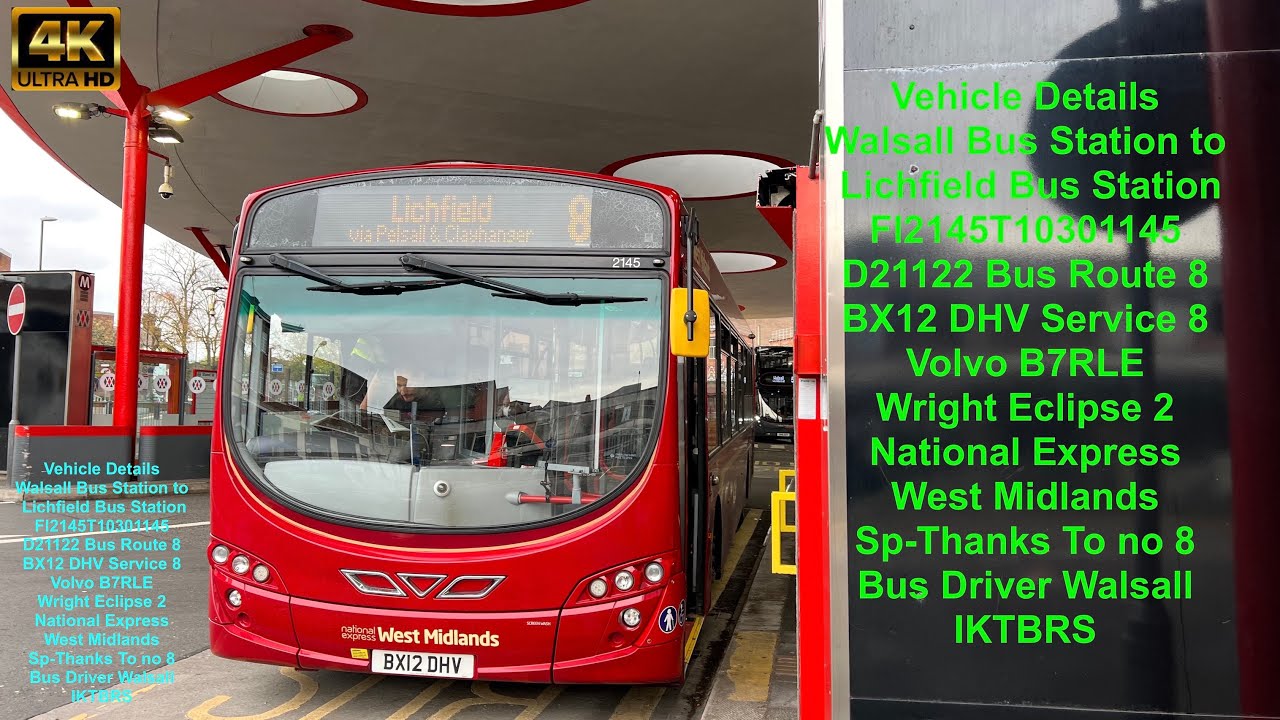 Bus Route 8 Walsall Bus Station to Lichfield Bus Station   4K