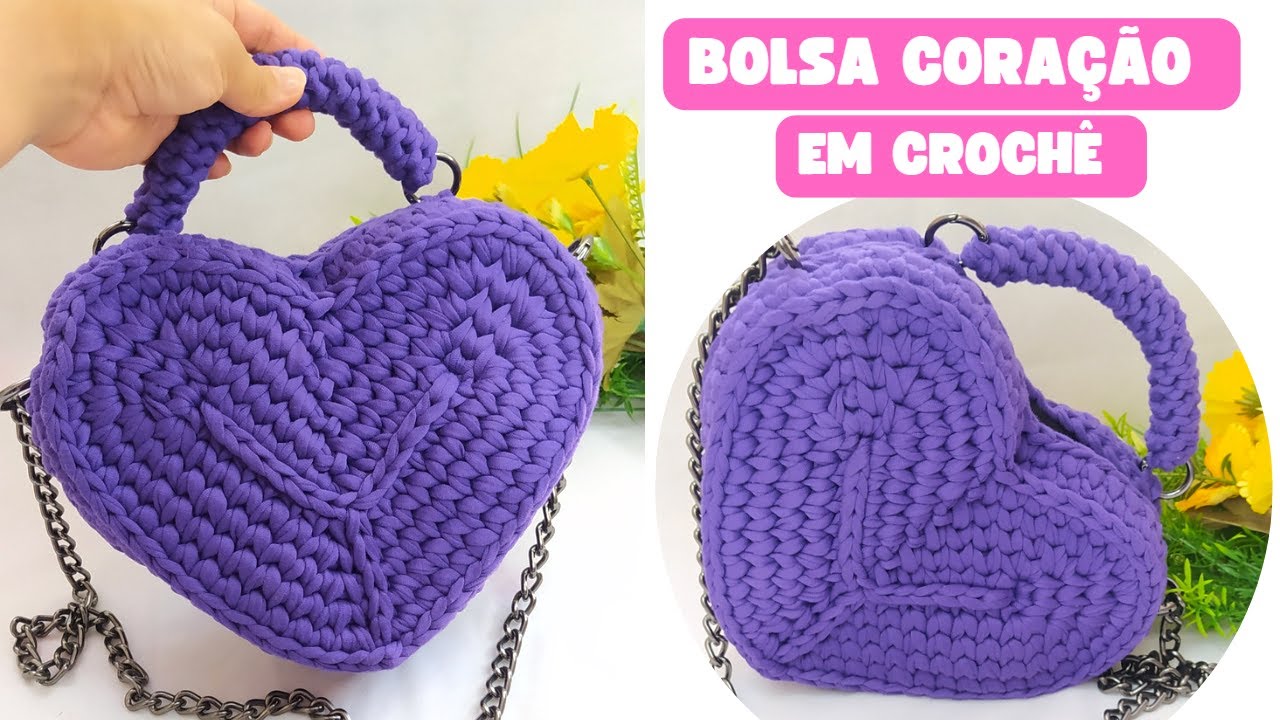 Bolsa em crochê no formato coração
