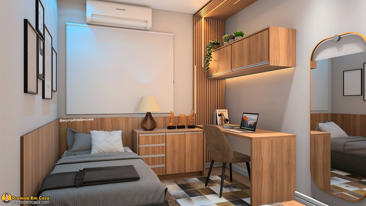 Um Lindo Quarto de Solteiro Feito no Promob Passo a Passo Render Com Real Scene 2.0 #promobemcasa