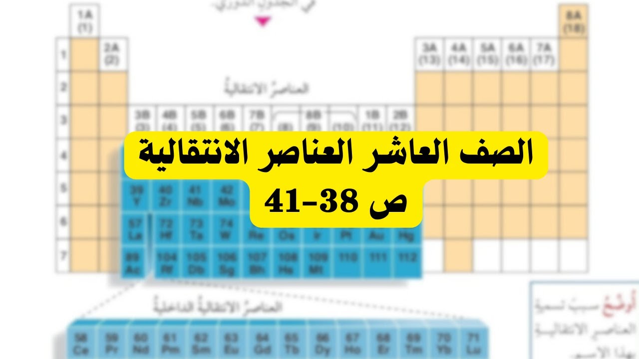 (15) الصف العاشر التوزيع الالكتروني للعناصر الانتقالية ص 38-41 الدرس الاول ج4