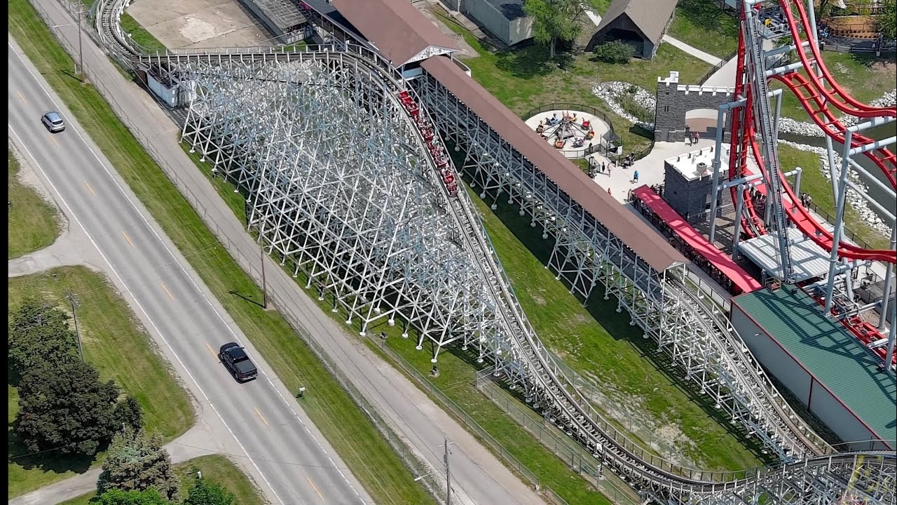Tornado Drone Footage 4K SLOWEST WOODEN COASTER Adventureland Altoona, IA