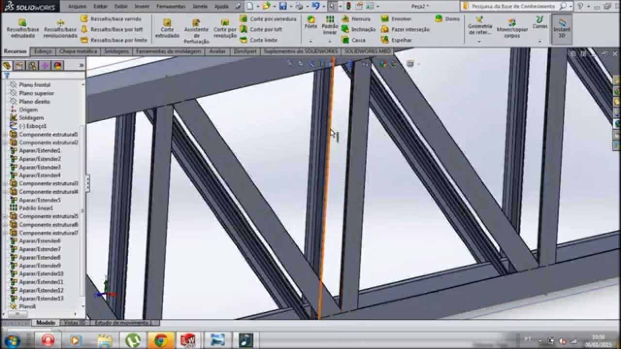 Aula 102 - Criando Treliça com Duplo Travamento - Solidworks - Marcelo Pereira