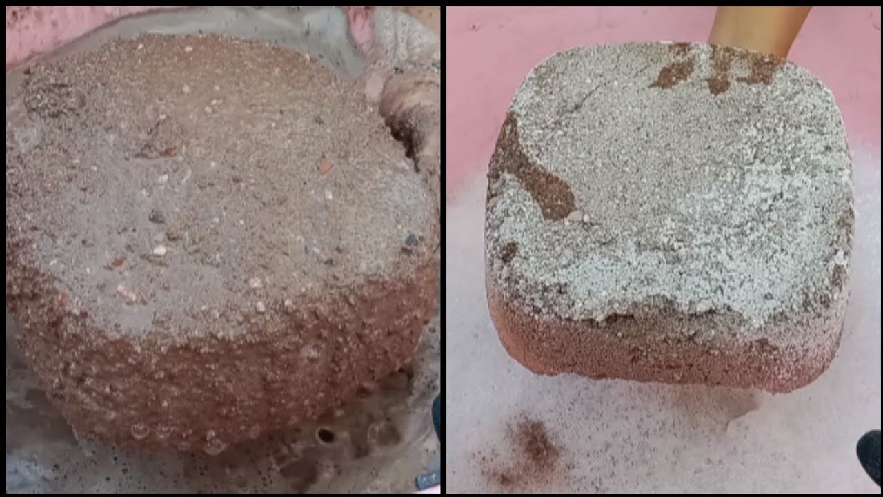 Brown concrete shape's dipping crumbling in water |unique asmr