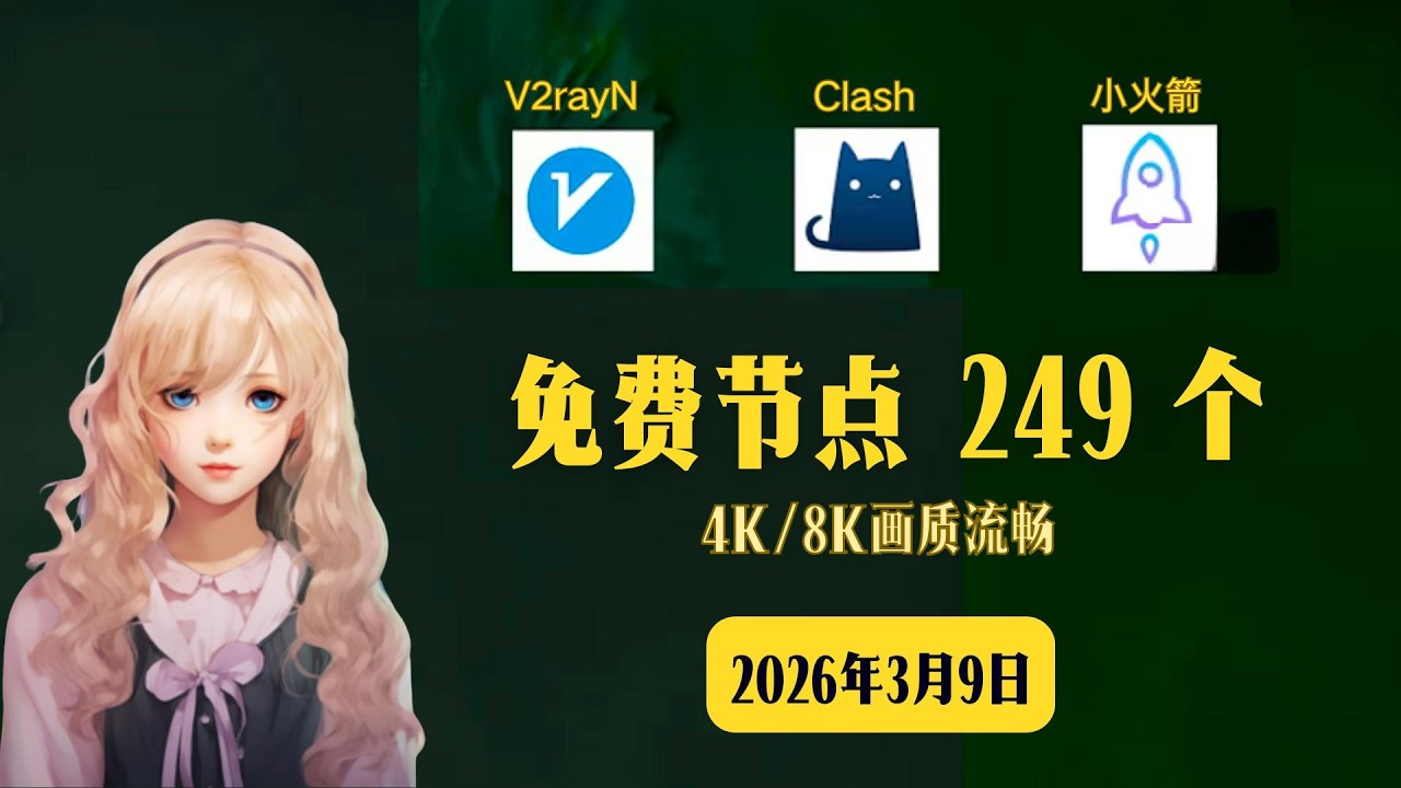 2026年3月9日，最新节点分享，免费节点，稳定4k，节点分享， V2ray节点，clash节点，节点订阅，机场节点，V2ray订阅，clash订阅，小火箭节点，免费机场