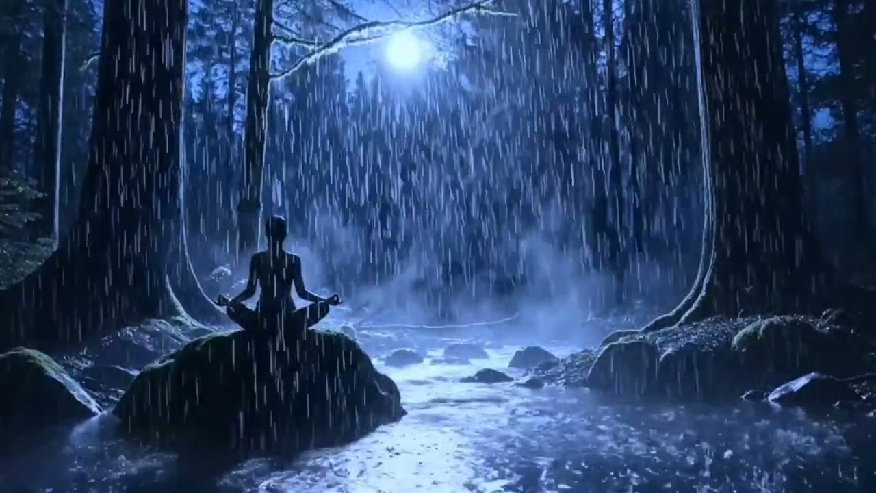 Dark Blue Forest Rain & Piano 🎹 Peaceful Night Ambience